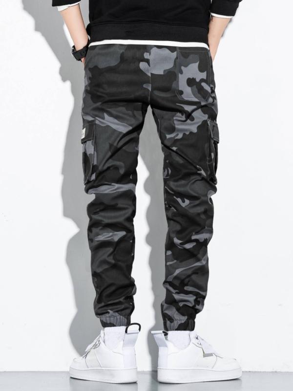 Men Camo Print Cargo Pants with Flap Pocket