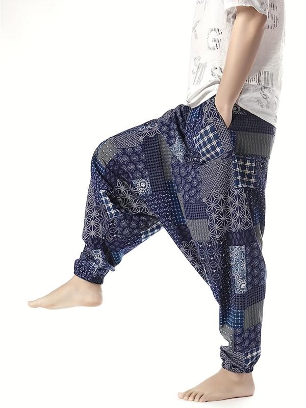 Vintage Cotton Harem Pants Men's Casual Drop Crotch Jogging Harem Pants