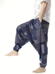 Vintage Cotton Harem Pants Men's Casual Drop Crotch Jogging Harem Pants