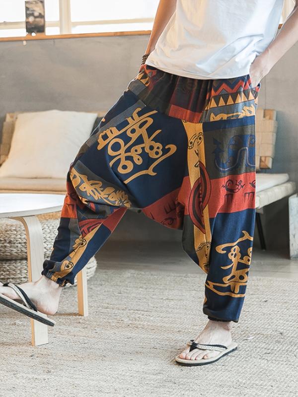 Vintage Cotton Harem Pants Men's Casual Drop Crotch Jogging Harem Pants