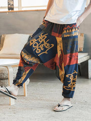 Vintage Cotton Harem Pants Men's Casual Drop Crotch Jogging Harem Pants