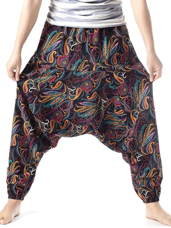 Vintage Cotton Harem Pants Men's Casual Drop Crotch Jogging Harem Pants