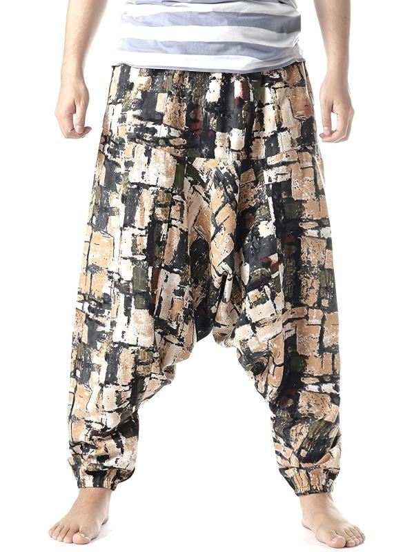 Vintage Cotton Harem Pants Men's Casual Drop Crotch Jogging Harem Pants