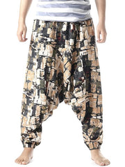 Vintage Cotton Harem Pants Men's Casual Drop Crotch Jogging Harem Pants