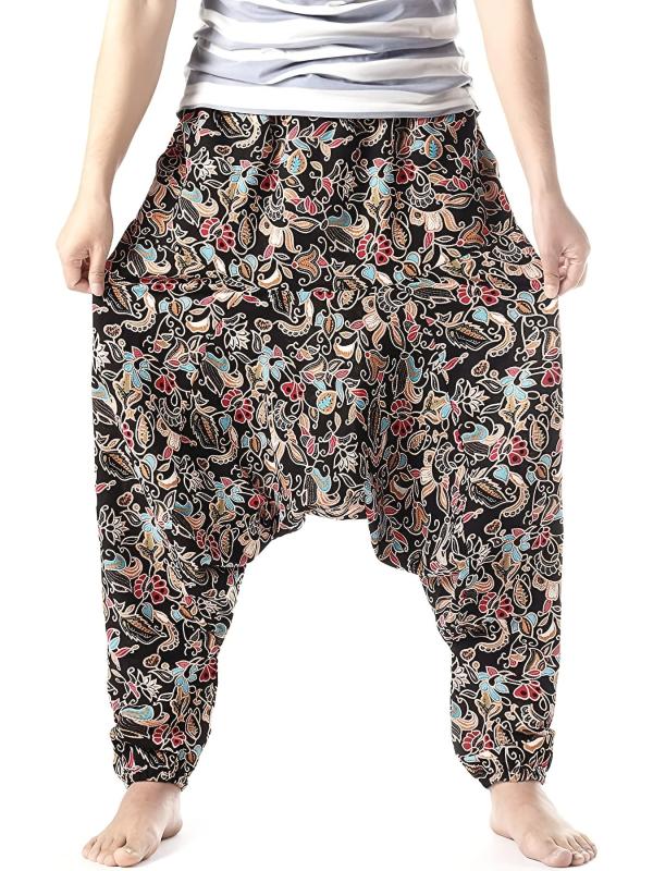 Vintage Cotton Harem Pants Men's Casual Drop Crotch Jogging Harem Pants