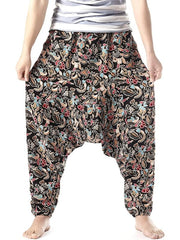 Vintage Cotton Harem Pants Men's Casual Drop Crotch Jogging Harem Pants