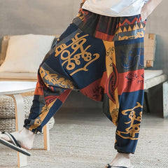 Vintage Cotton Harem Pants Men's Casual Drop Crotch Jogging Harem Pants