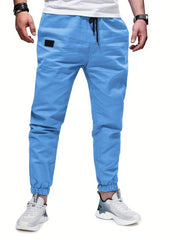 Men's Cotton Blend Joggers Solid Drawstring Pants