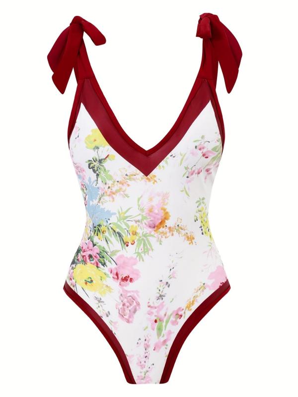 Floral Print Two Pieces Sets Swimsuit With Cover Up Skirt
