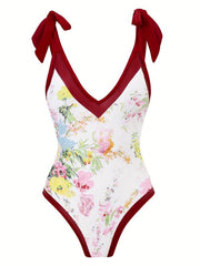 Floral Print Two Pieces Sets Swimsuit With Cover Up Skirt