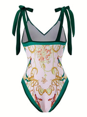 Floral Print Two Pieces Sets Swimsuit With Cover Up Skirt