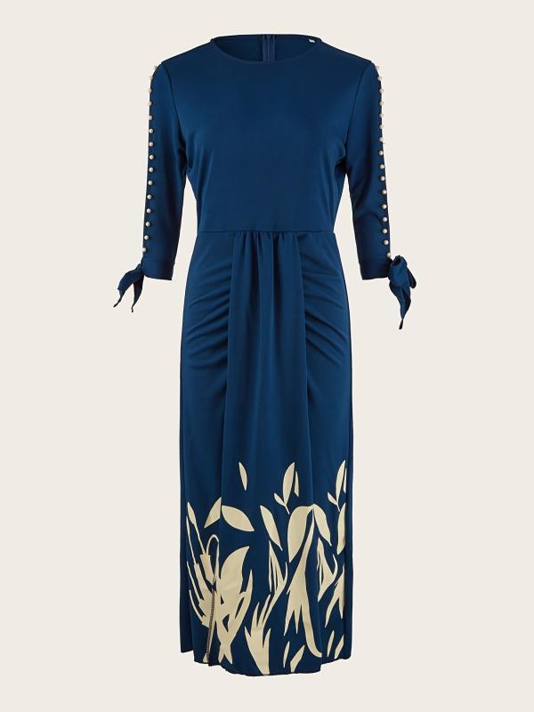 Floral Print Cutout Beaded Dress Casual Loose Midi Dresses