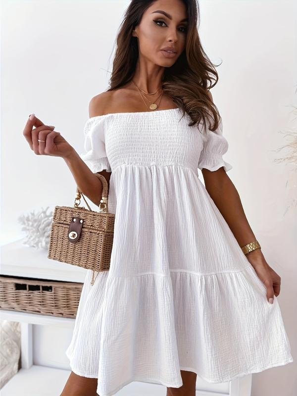 Off Shoulder Smocked Dress for Summer & Spring