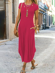 Casual Solid Crew Neck Short Sleeve Dress for Women