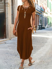 Casual Solid Crew Neck Short Sleeve Dress for Women