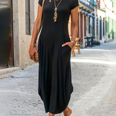 Casual Solid Crew Neck Short Sleeve Dress for Women
