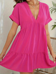 Solid Short Sleeve Dress Casual Style Women's Clothing