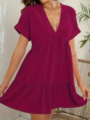Solid Short Sleeve Dress Casual Style Women's Clothing