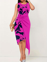 Floral Print Twist Dress Sleeveless Asymmetrical