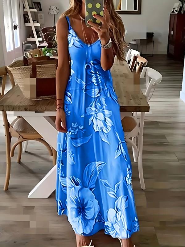 Tie Dye Striped Spaghetti Dress Casual Sleeveless V Neck Maxi Cami Dress