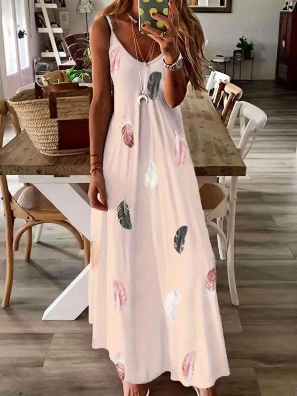 Tie Dye Striped Spaghetti Dress Casual Sleeveless V Neck Maxi Cami Dress
