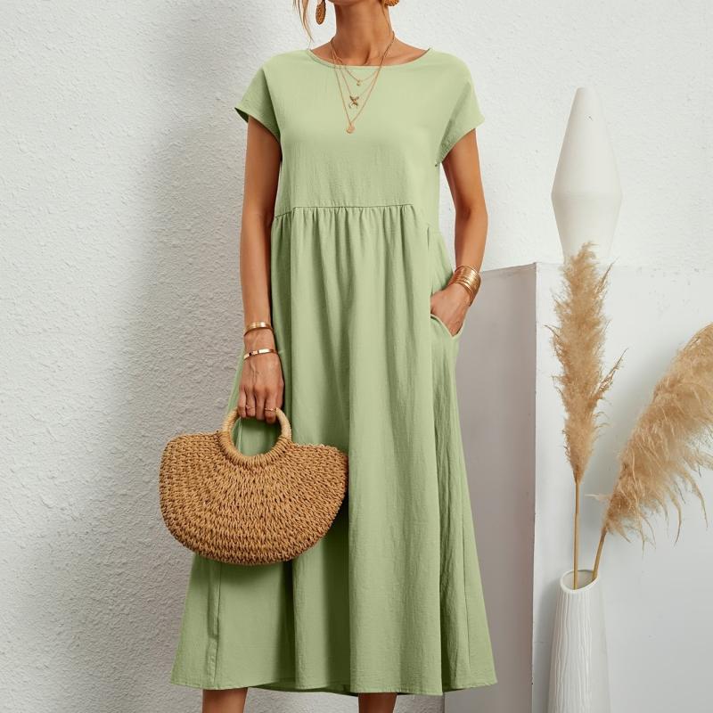 Solid Casual Short Sleeve Summer Dress