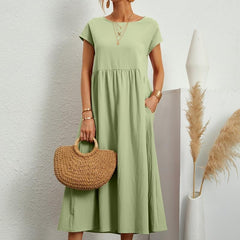 Solid Casual Short Sleeve Summer Dress