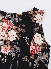 Vintage Floral Print Tie Front Dress Crew Neck Sleeveless Tank