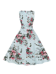 Vintage Floral Print Tie Front Dress Crew Neck Sleeveless Tank