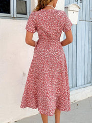Floral Print Flutter Sleeve Dress Wrap V neck Dress
