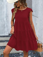 Ruffle Sleeve Dress Crew Neck Ruched Dress