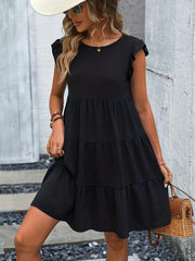 Ruffle Sleeve Dress Crew Neck Ruched Dress