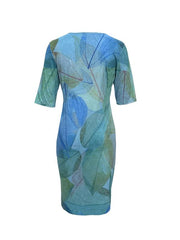 Leaves Print Notched Neck Dress Boho Short Sleeve Dress