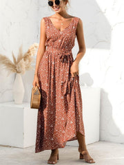Women's V Neck Floral Print Maxi Dress