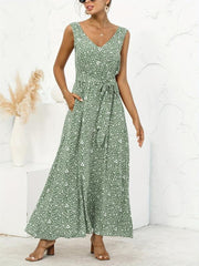 Women's V Neck Floral Print Maxi Dress