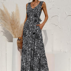 Women's V Neck Floral Print Maxi Dress