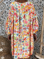 Floral Print V Neck Dress Casual Long Sleeve Dress