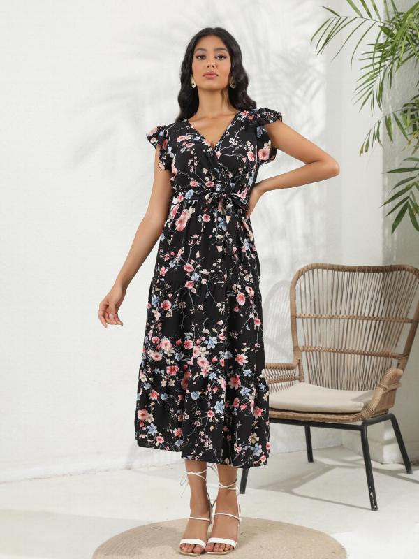 Floral Print V Neck Dress for Women