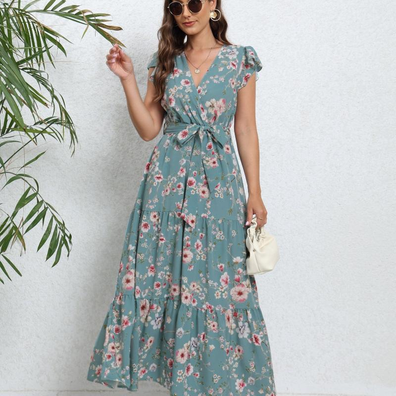 Floral Print V Neck Dress for Women