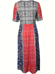 Floral Print Crew Neck Dress Short Sleeve Casual Dress