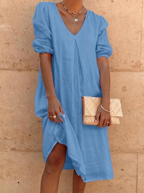 Casual Short Sleeve Dress V Neck for Women Summer Spring