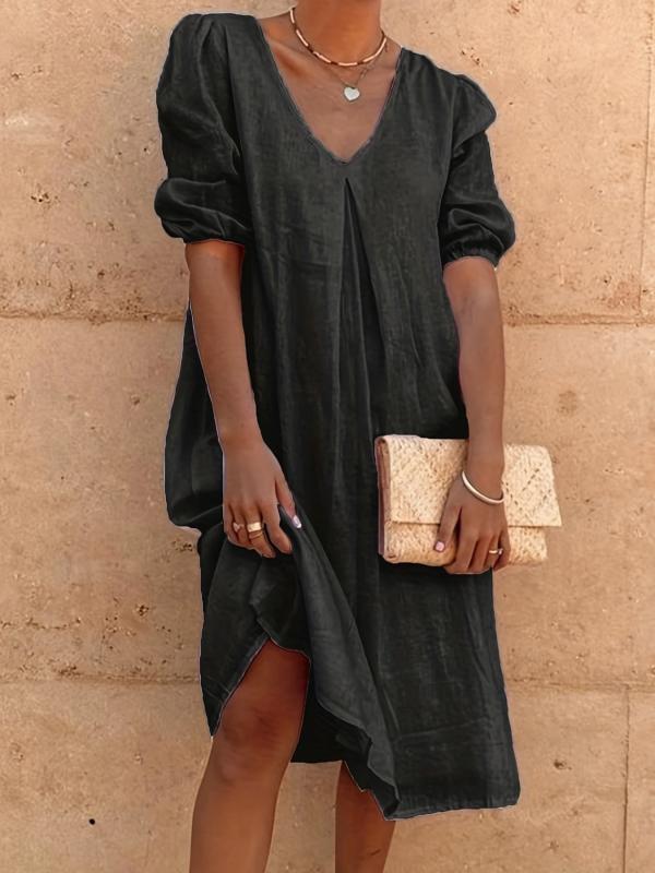 Casual Short Sleeve Dress V Neck for Women Summer Spring
