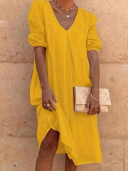 Casual Short Sleeve Dress V Neck for Women Summer Spring
