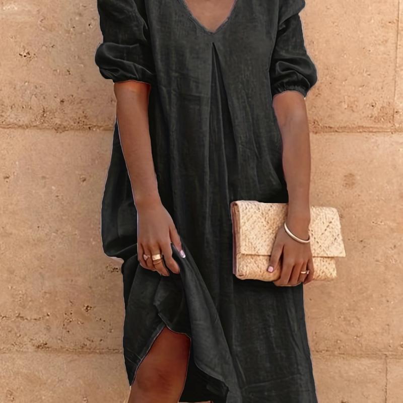 Casual Short Sleeve Dress V Neck for Women Summer Spring