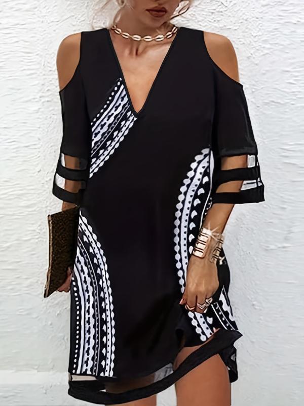 Cold Shoulder V Neck Dress for Women