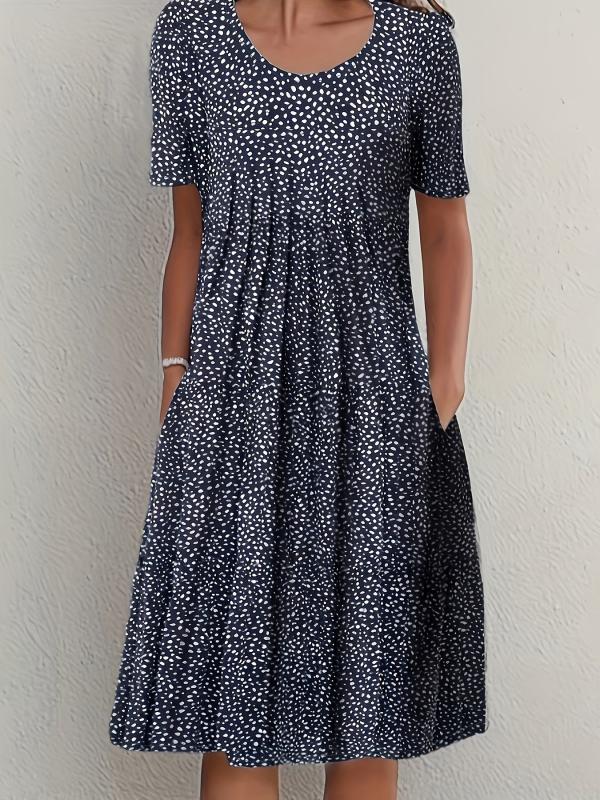 Casual Ruched Dress Short Sleeve Crew Neck