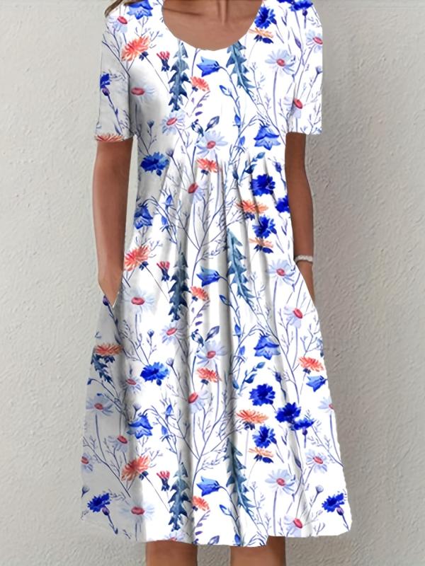 Casual Ruched Dress Short Sleeve Crew Neck