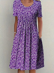 Casual Ruched Dress Short Sleeve Crew Neck