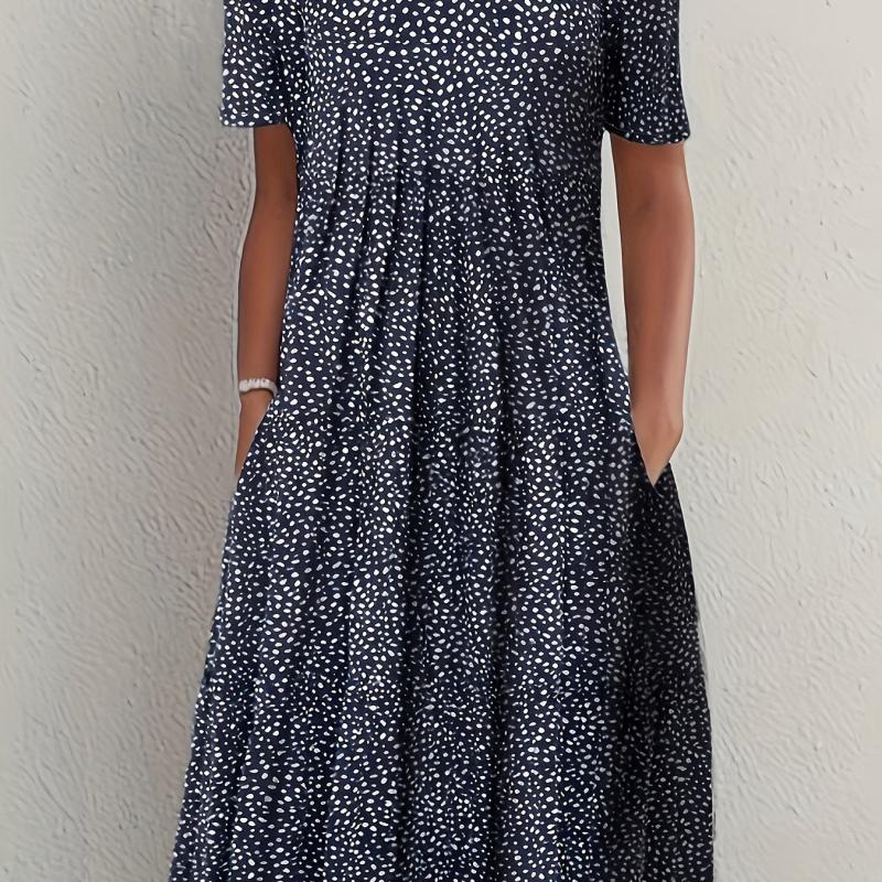Casual Ruched Dress Short Sleeve Crew Neck