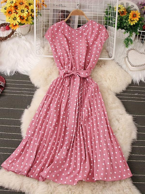 Polka Dot Pleated Dress for Spring & Summer